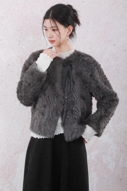 Elegant Gray-Brown Plush Jacket