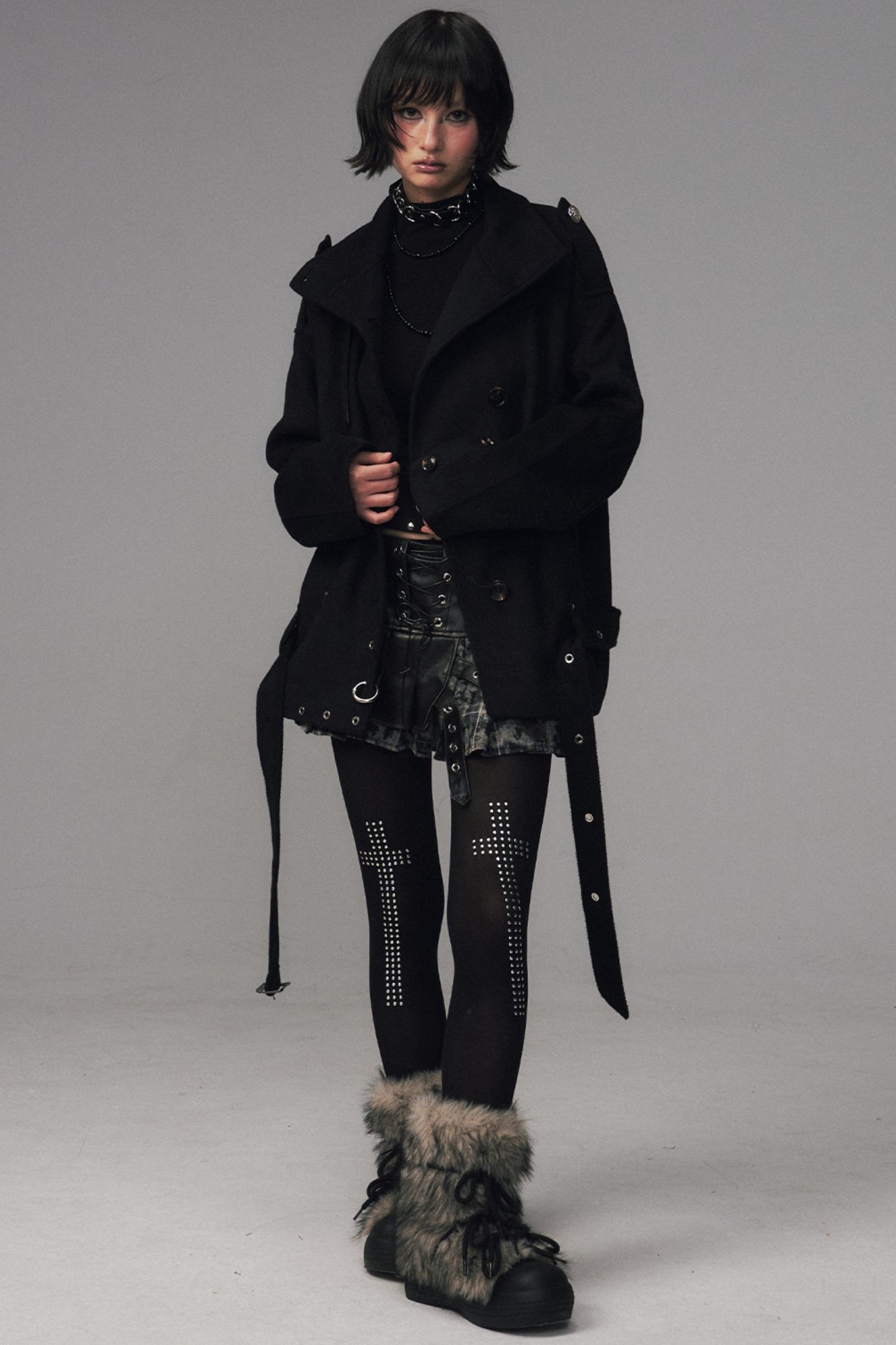 Dark Large Lapel Woolen Jacket