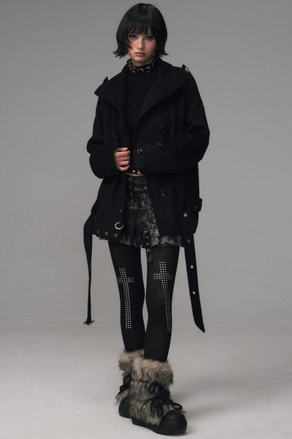 Dark Large Lapel Woolen Jacket