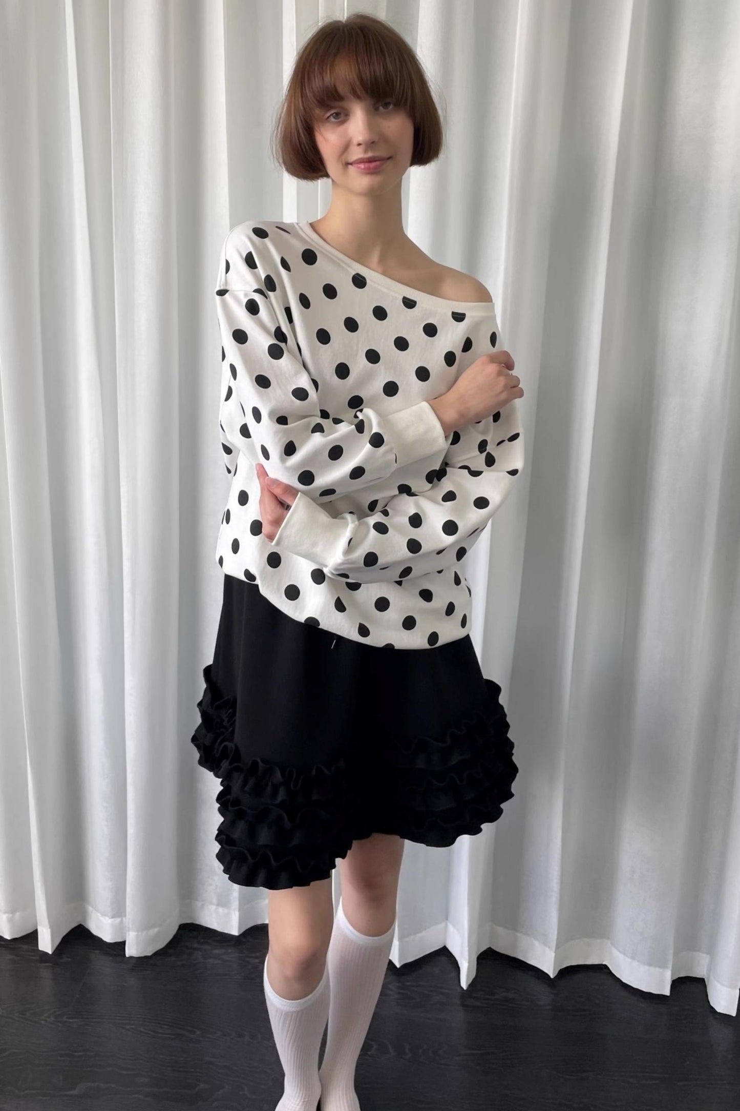 Versatile Polka Dot Crew Neck Sweatshirt