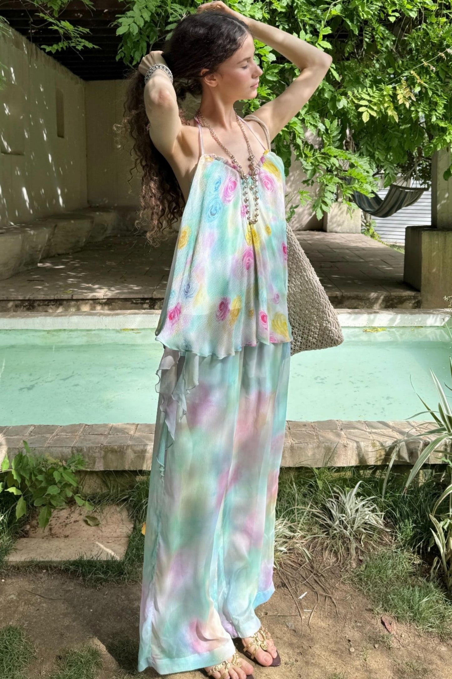 Rose Silk Chiffon Skirt Set-Up