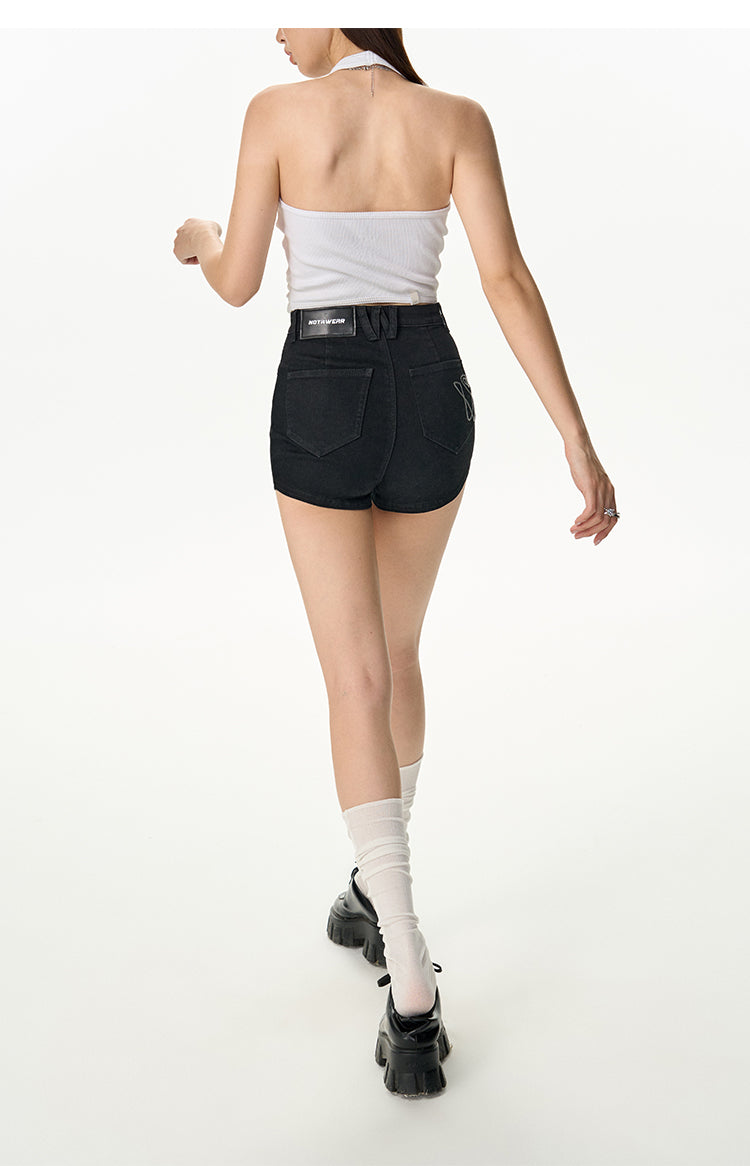 High Waist Black Denim Shorts