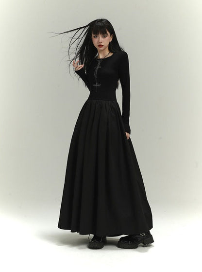 Luxury Long Sleeve Black Temperament Dress