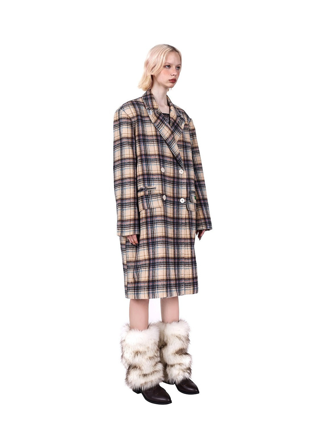 Plaid genderless woolen jacket