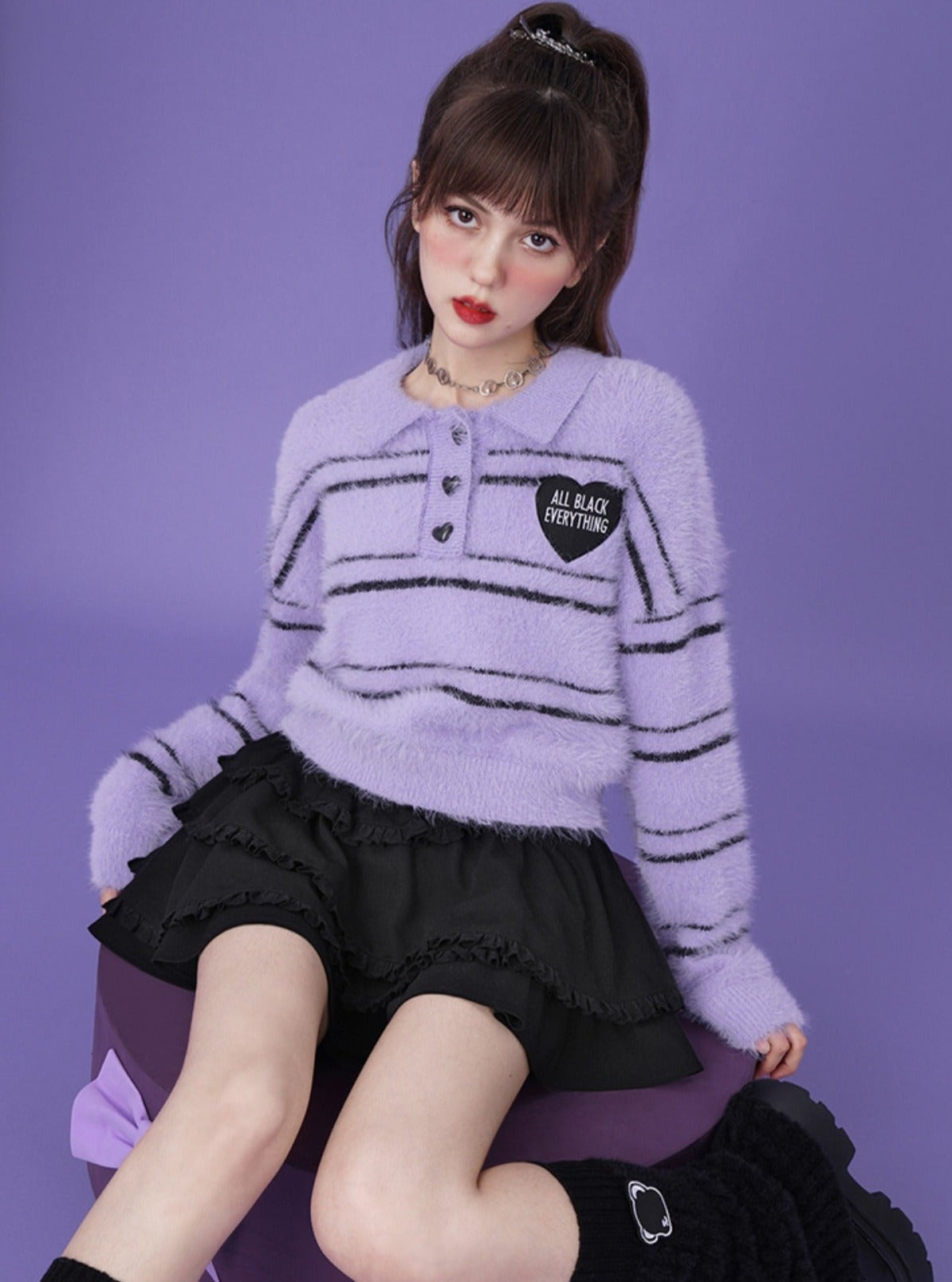 Polo collar knitted casual top