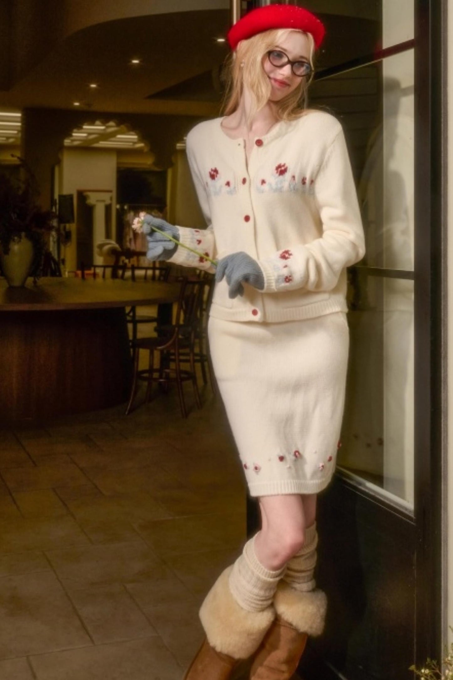 Snow Berry Wool Sweater Skirt Set-Up