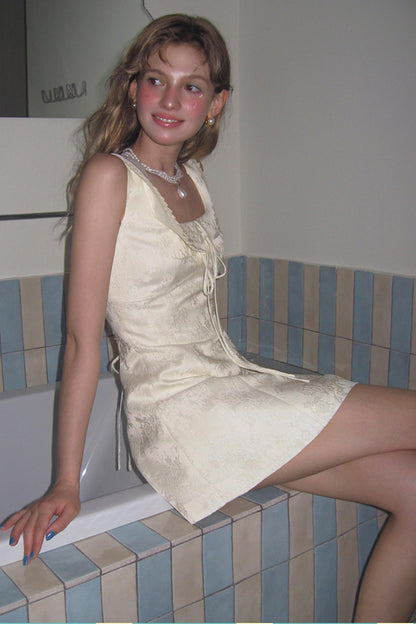 Beige A-line Mini Dress Set