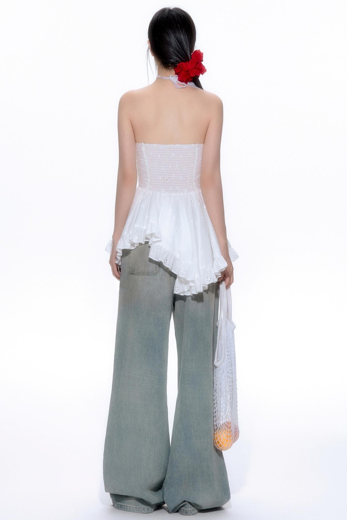 Hollow Lace Halter Top Jeans Set-Up