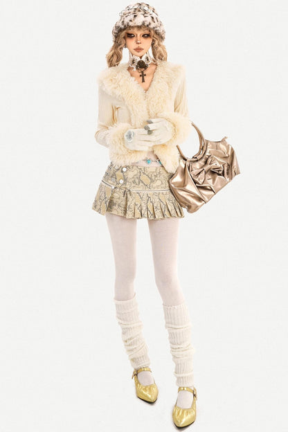 Sheepskin Collar Knit Cardigan