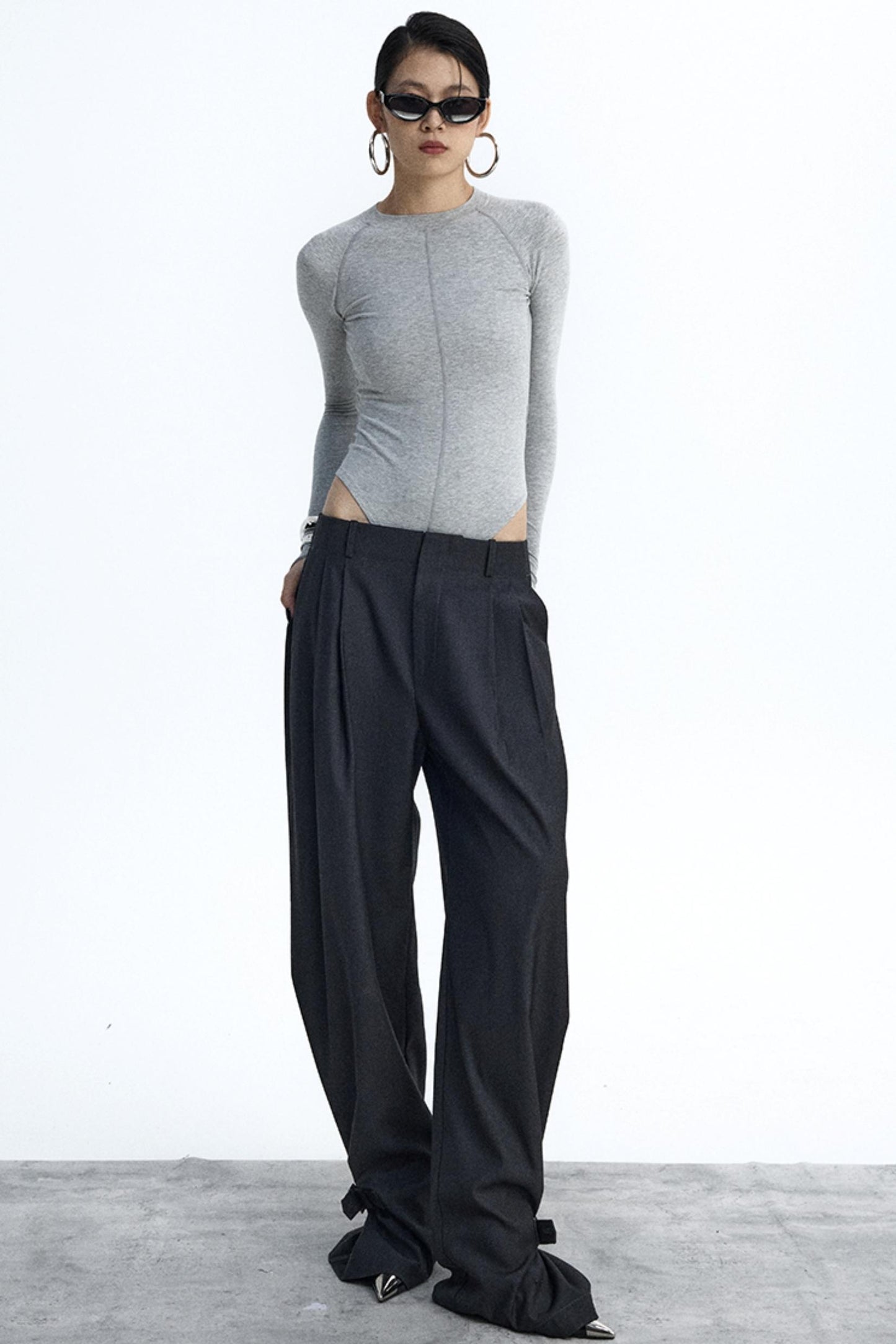 Dark Gray Pleated Suit Pants