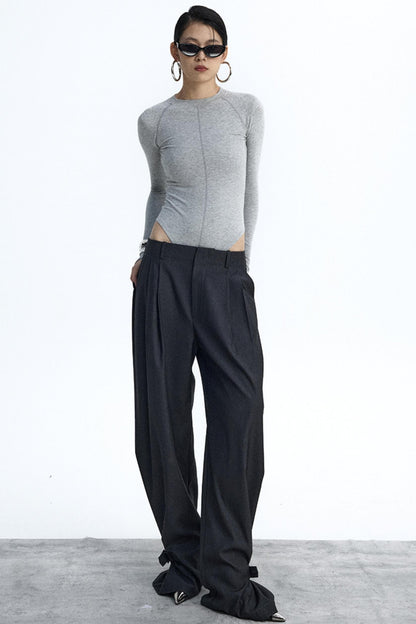 Dark Gray Pleated Suit Pants