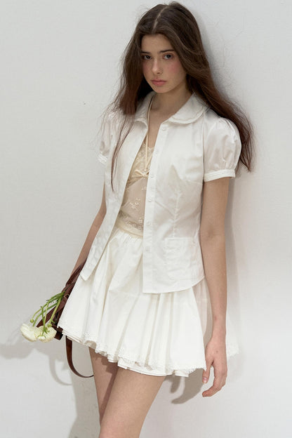 Lace-Collared Cotton Blouse Set-Up