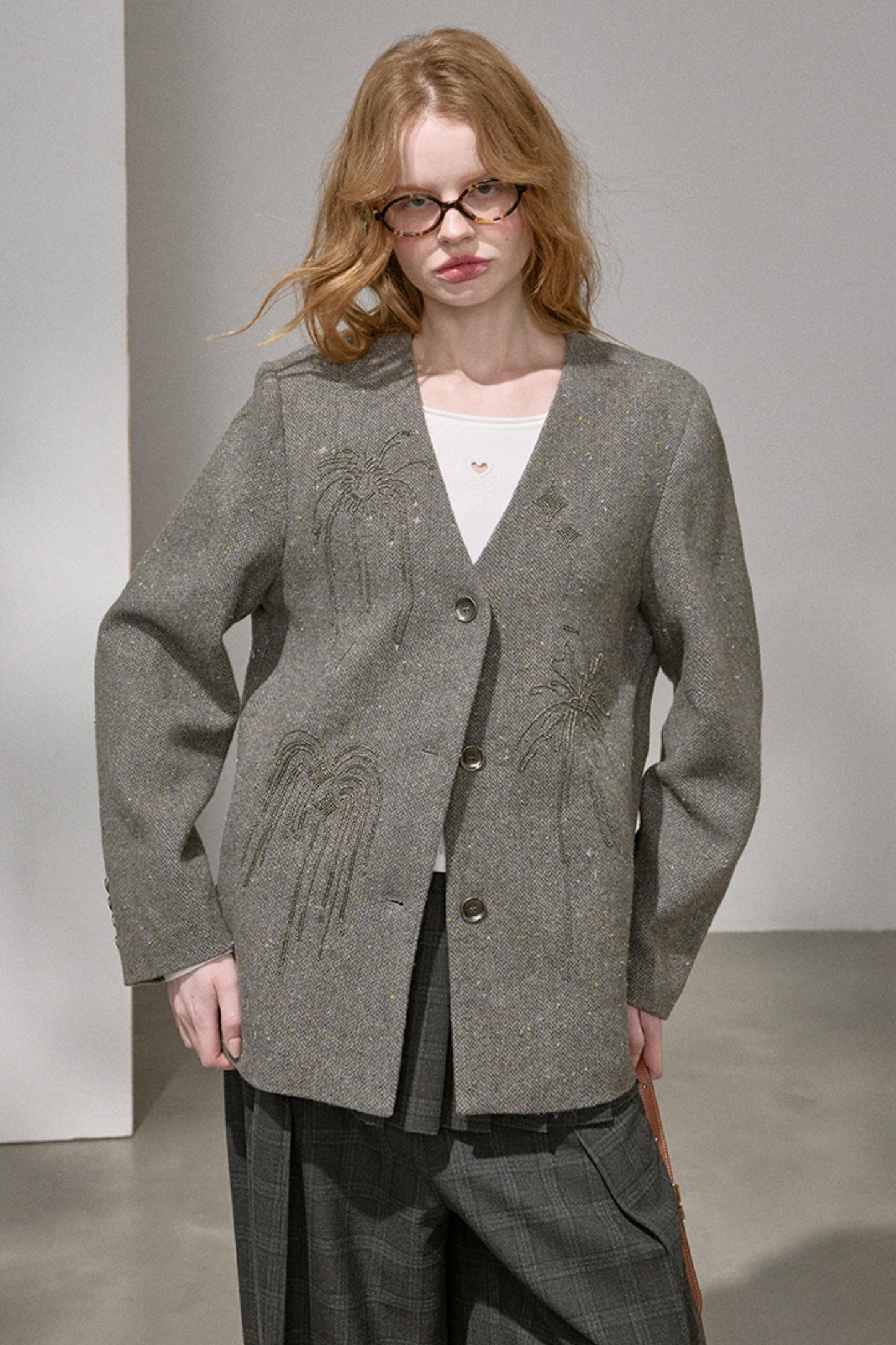 High-Density Beaded V-Neck Jacket