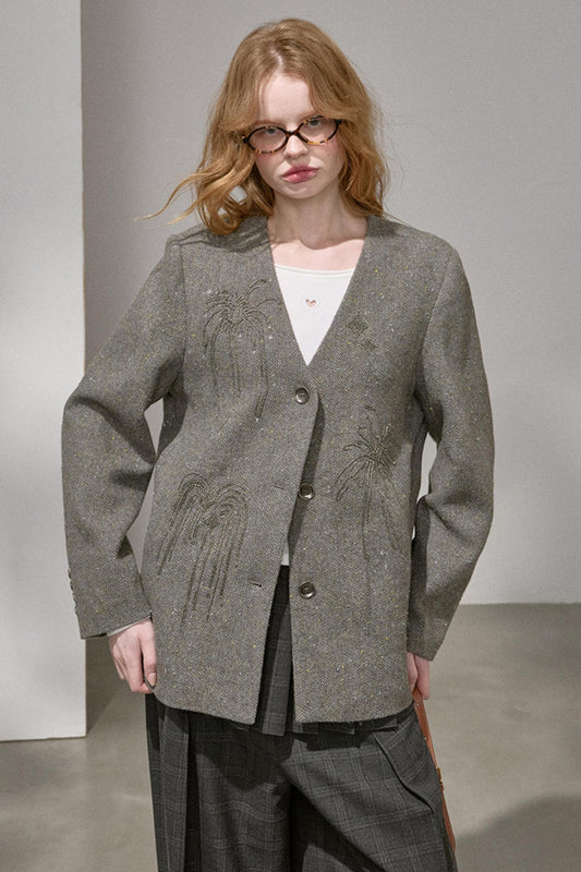 High-Density Beaded V-Neck Jacket