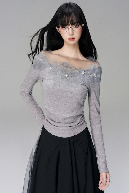 Floral Lace Long Sleeve Knit Top