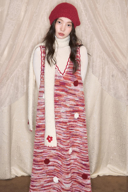 Red Vintage Crochet V-Neck Vest Dress