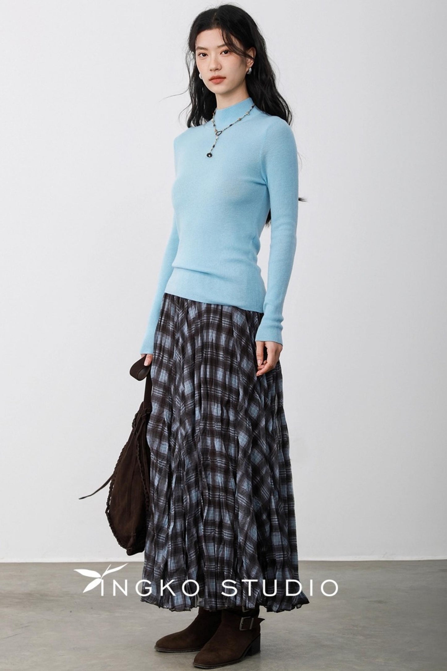 Blue Plaid Gauze Skirt
