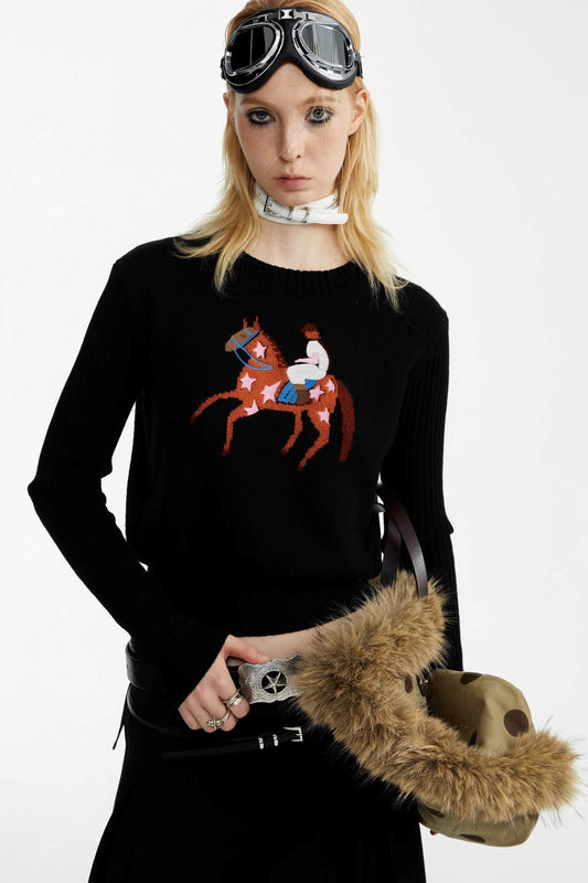 Equestrian Race Pattern Knitted Sweater