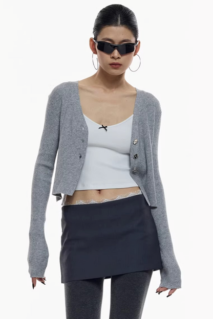 Gray Wool Blend Cardigan