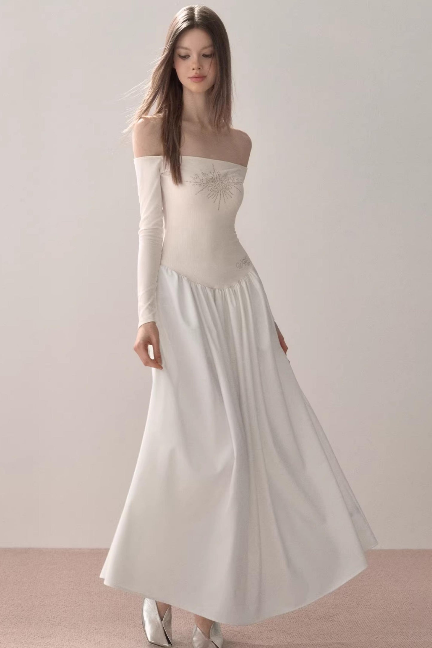 One-Shoulder Rhinestone Dress