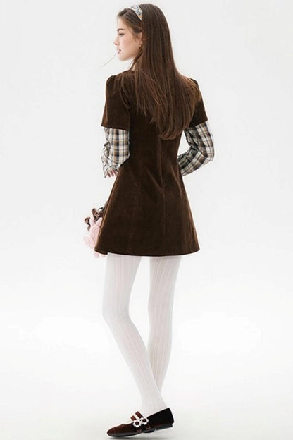 Brown Plaid Corduroy Dress