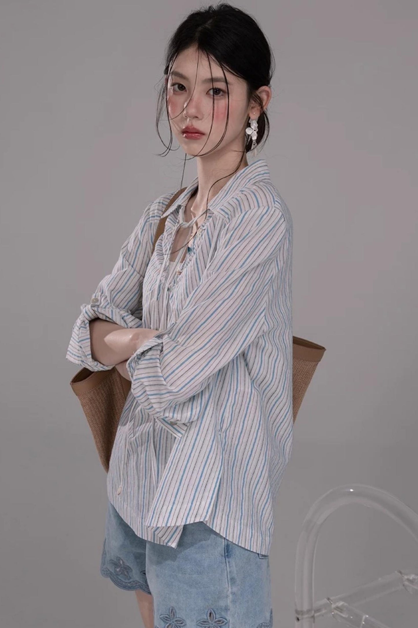 항해풍 소다 블루 스트라이프 탑 세트