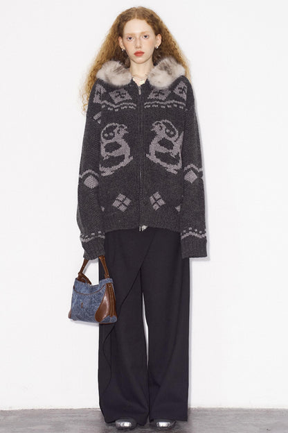 Detachable Fur Collar Knitted Cardigan