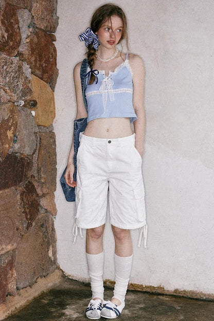 White Drawstring Utility Pants