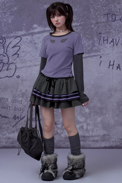 Gray-Purple Layered Cake Skirt