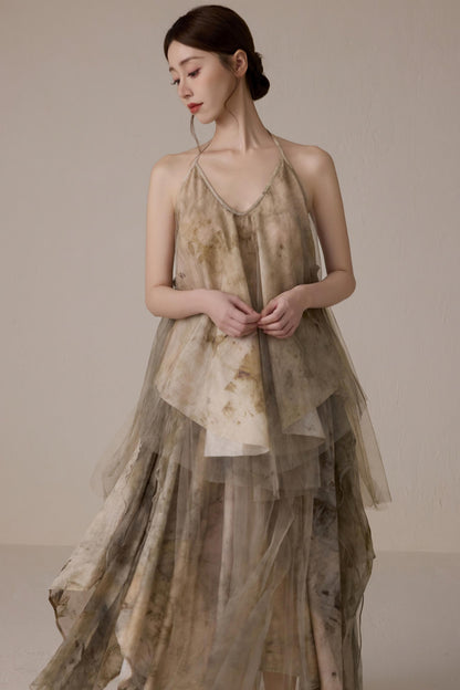 Floral Mesh Tie Neck Camisole