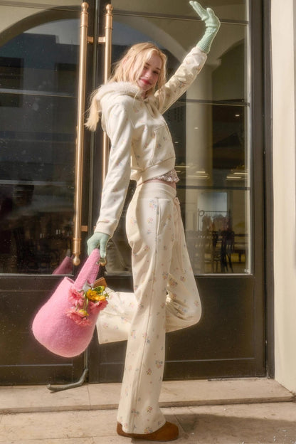 Floral Milky Way Fur Collar Jacket Set-Up