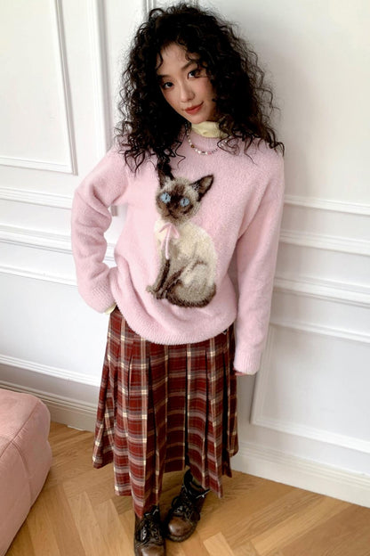 Pink Cat Imitation Mink Sweater