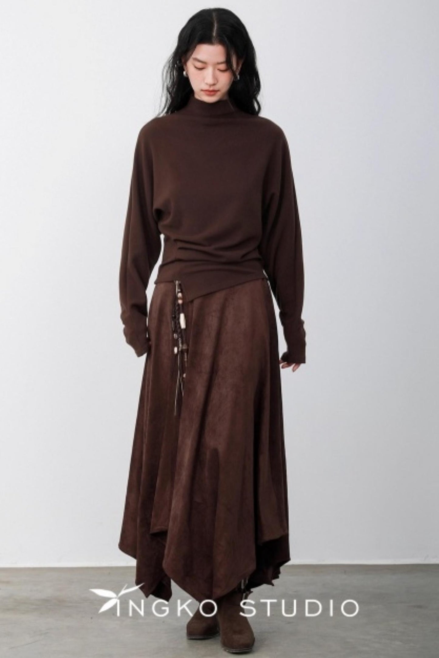 Chestnut Brown Velvet Pleated Top