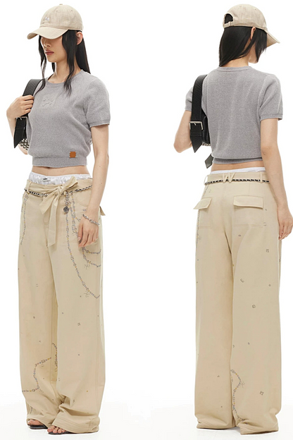 Wolkenweiche Twillhose mit Rautenmuster und weitem Bein