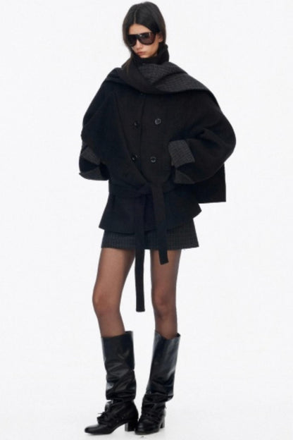 Lapel Asymmetrical Wool Coat Set-Up