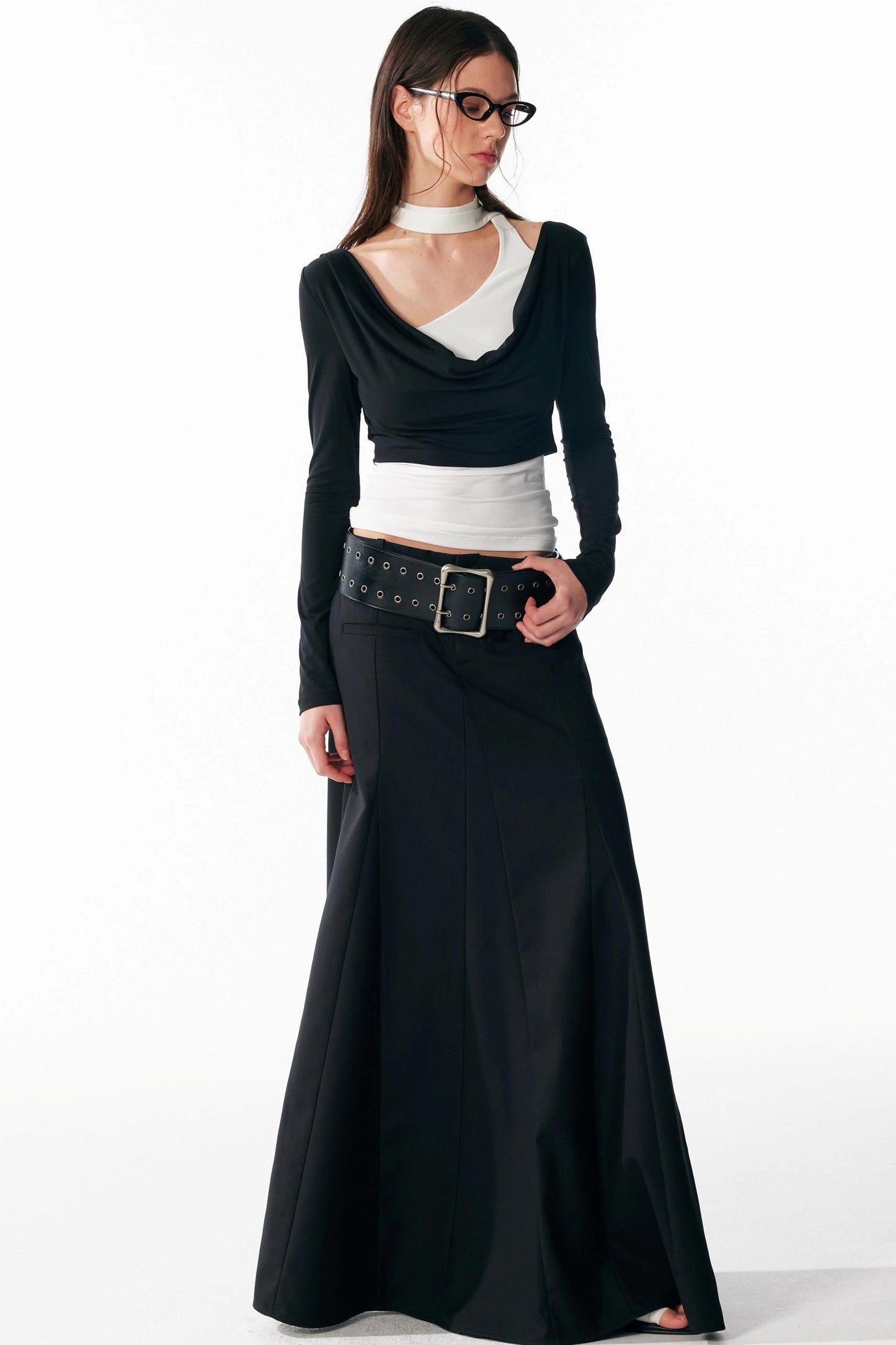 Vintage Black Low Waist A-Line Skirt