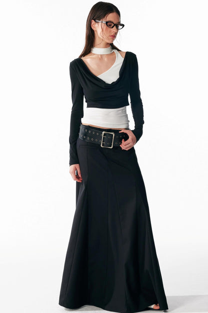 Vintage Black Low Waist A-Line Skirt