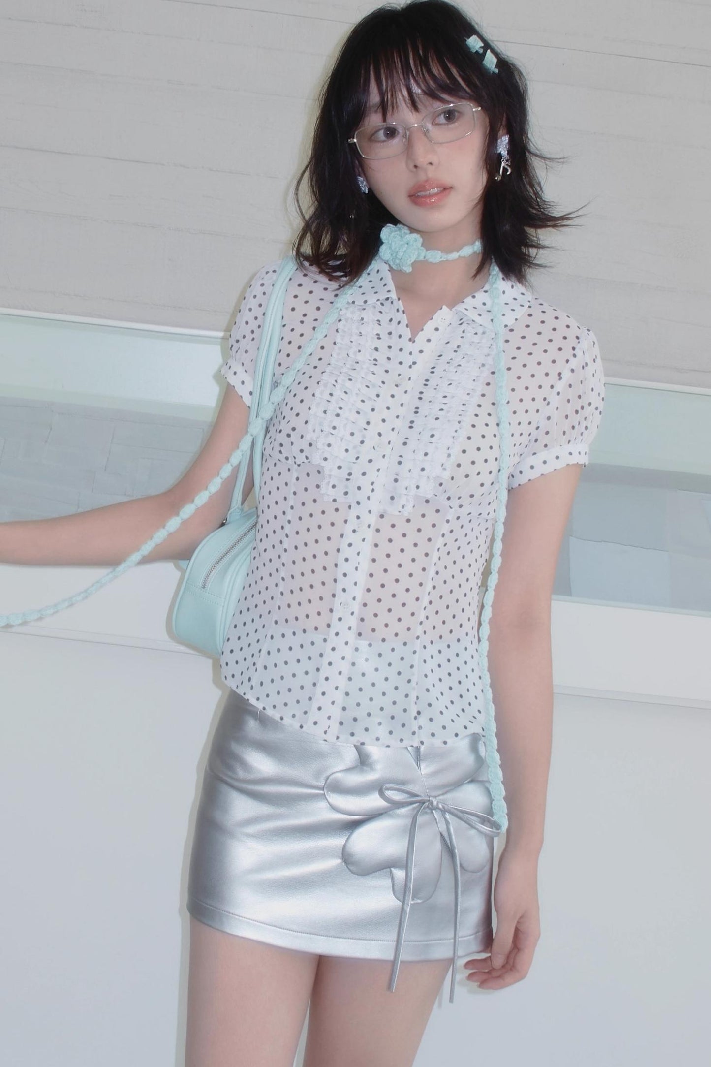 White Polka Doll Collar Top