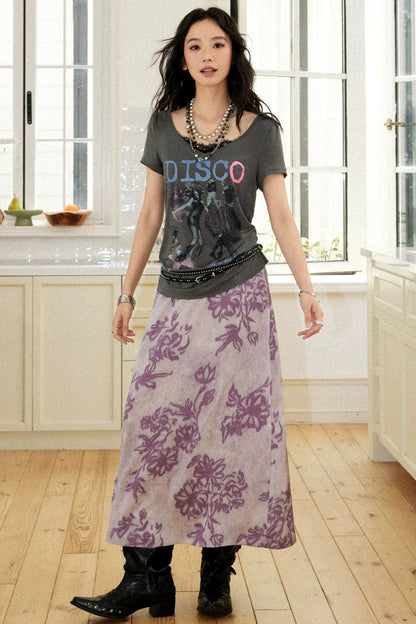 Neon Floral Slit Skirt