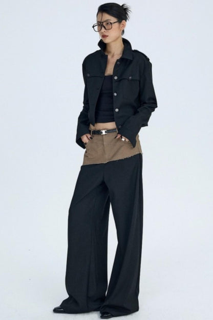 Diagonal Color-Blocking Workwear Pants