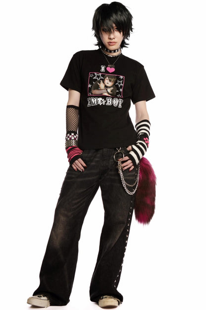 Versatile Gothic Slim Shoulder T-Shirt