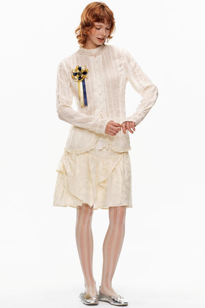 Retro Beige Lace Cardigan Top