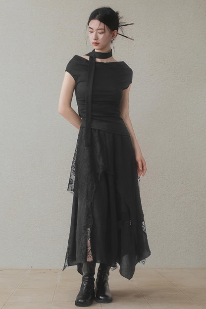 Dark Lace Midi Skirt