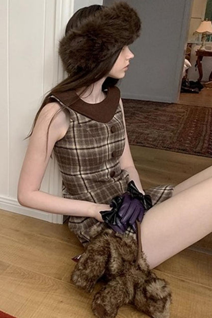 American Retro Plaid Woolen Dress