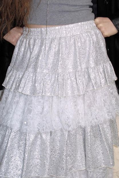 Glitter Panelled Lace Oversized Skirt