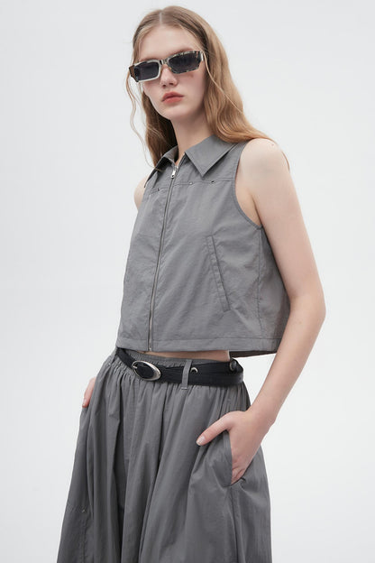 Loose Fit Lapel Sleeveless Top