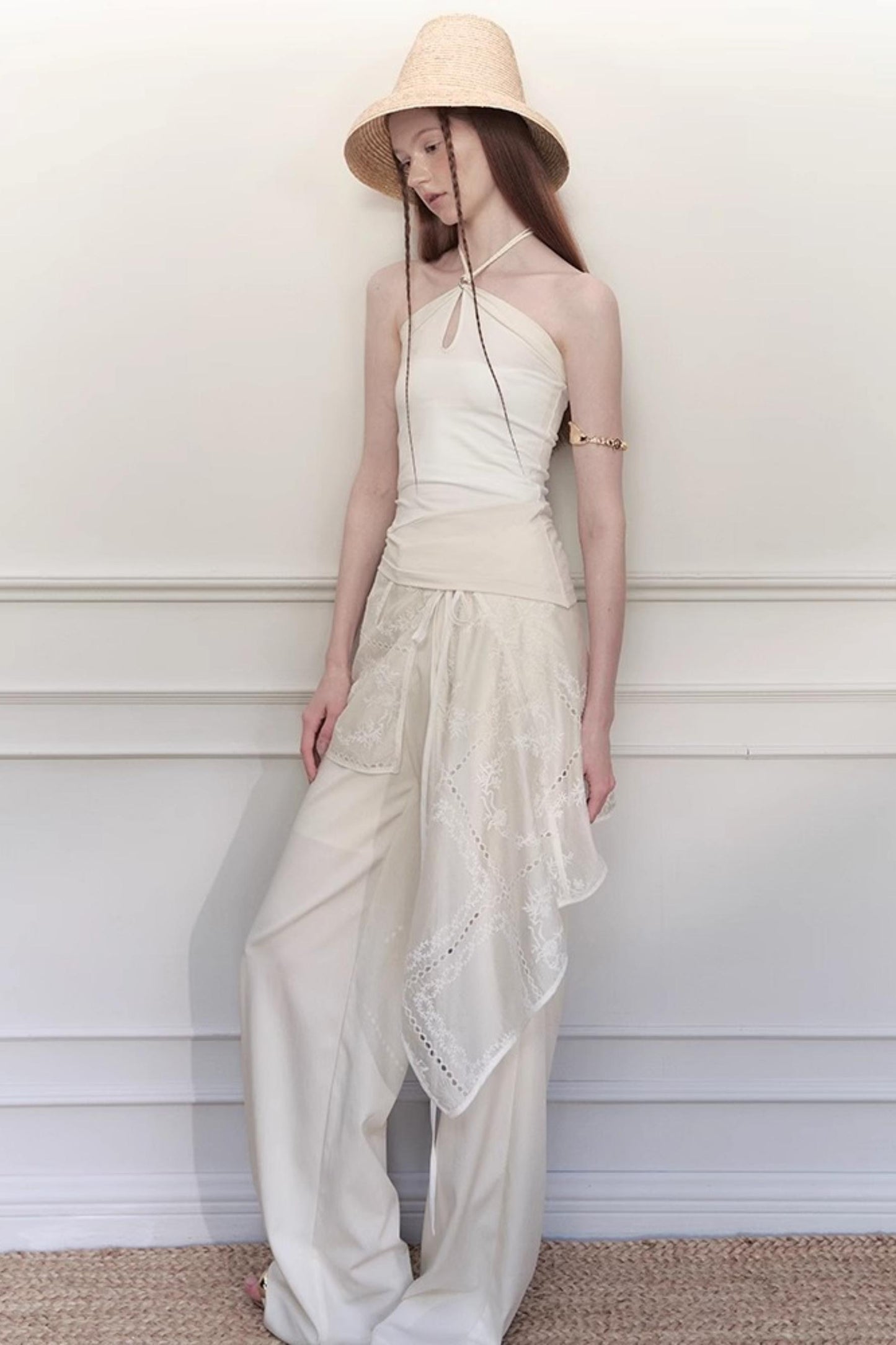 White Lace Wide-Leg Pants