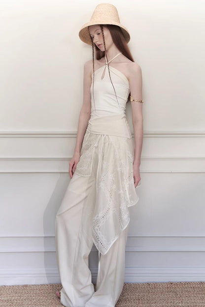 White Lace Wide-Leg Pants