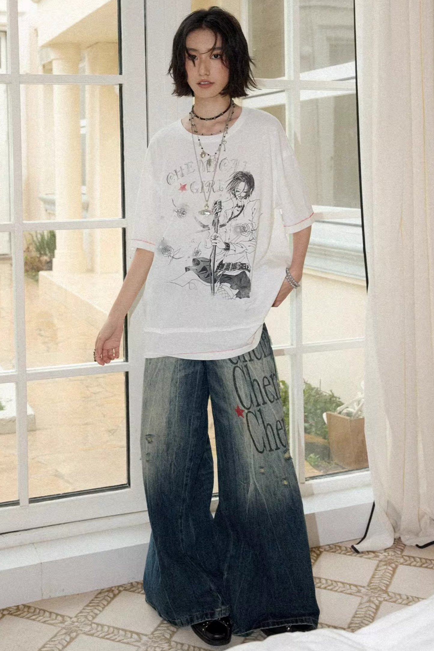 Retro Printed Embroidered Top