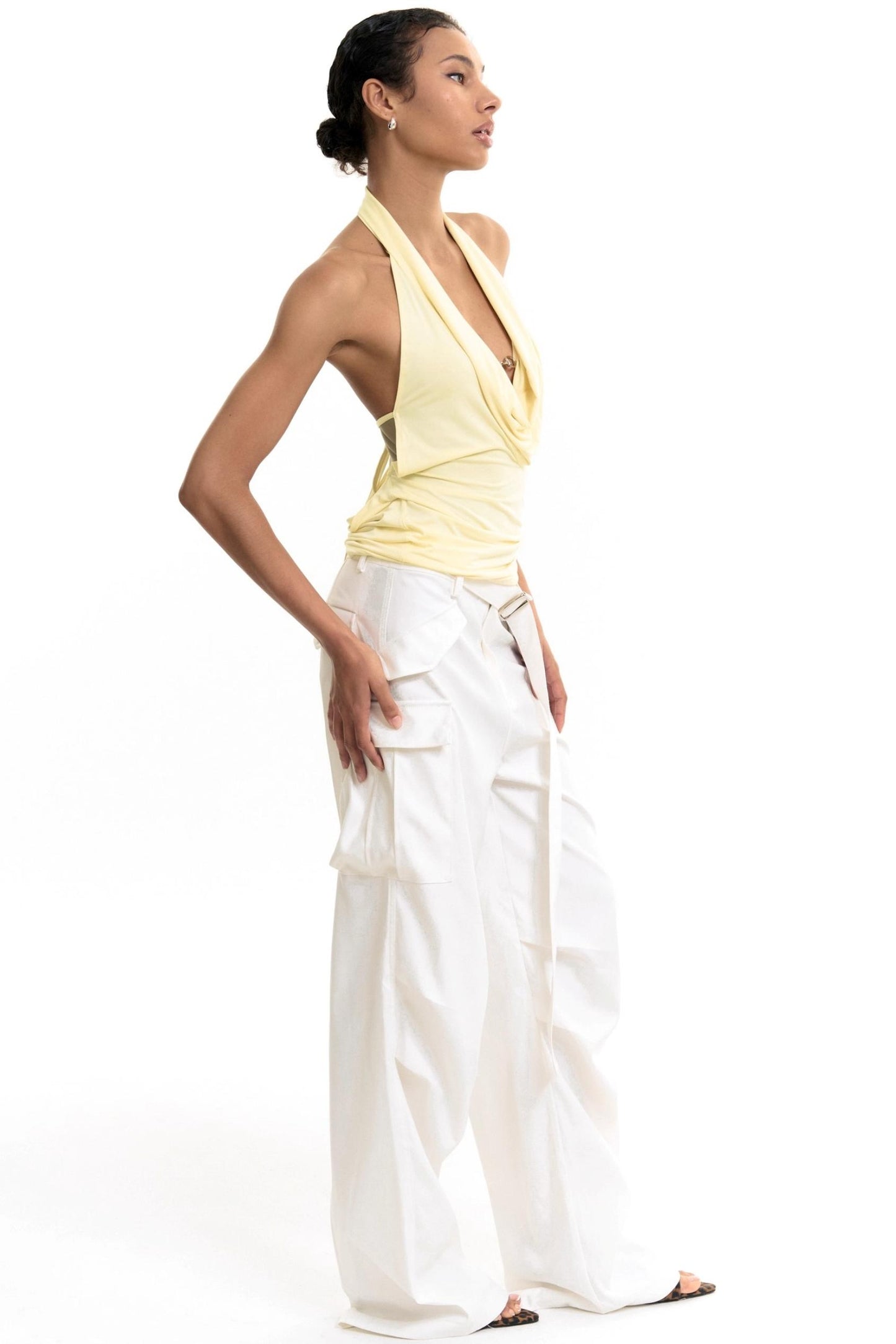 Chain-Tie Halterneck Swing-Neck Camisole Top